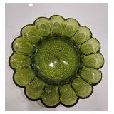 Vintage Indiana Glass Green Hobnail 15 Deviled Egg Dish Tray Plate 11.25 Inches