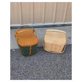 Pair of Woven Wood Picnic Baskets with Hinged Lids & Carry Handles