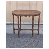 Wood Accent Table with Turned Legs & Decorative Stretcher Base