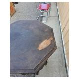 Ornate Octagonal Wood Accent Table with Turned Legs & Decorative Stretcher