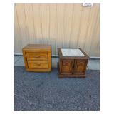 Pair of Wood End Tables 2-Drawer Nightstand & Cabinet Table with Inset Top