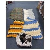 Assorted Crochet & Woven Throw Blanket Lot with Chevron Afghans and Cow Print Blanket