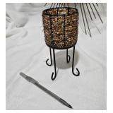Brown Beaded Tea Light Candle Holder