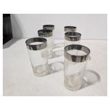 MCM Dorothy Thorpe Set 6 Platinum Rimmed Drinking Glasses, Excellent Condition