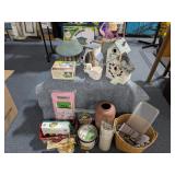 Large Outdoor Decor Lot: Bird Houses, Feeders, Pots, Gloves, Equipment, Etc.