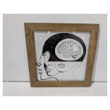 Wood Framed High Quality Photo Art: Enigmatic/ Abstract Head & Brain: Size 14 3/4" x 14 3/4"