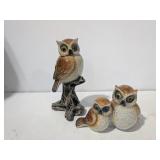 Resin Owl Figurines, One Perched On Branch, 2 Sitting, Made By TII Collections