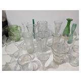 Large Glass Vase Lot - All Glass, Some Green, Most Clear