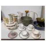 Ceramic & Pottery Bowls & Pitchers With Tea Pot & Cups