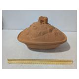 Vintage 1984 Gallery Originals Terra Cotta Embossed Pastoral Scene Farmhouse Casserole Dish