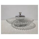 Kromex No. 598-21 Lazy Susan, Glass Lazy Susan With Metal Base & Inner Glass Dish With Metal Lid