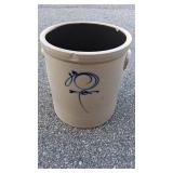 Antique Salt Glazed Stoneware Crock w/ Blue "Bee-Sting" Decor Motif