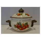 Vintage Enamelware Simmer Potpourri Pot w/Harvest Fruit Design - Pristine Condition