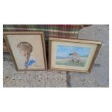 2 Vintage Chalk Pastel Art Pieces