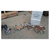 Vintage Christmas Village Pieces and Glass Snowglobe Snowman