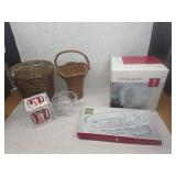 Small Collection of Mikasa Crystalware w/ 2 Wicker Baskets