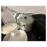 Assorted Baking/Kitchenware Lot - Cake Pans, Cake Trays, 2 Roasters, Metal Pot