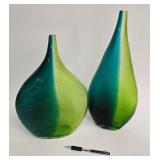 Green & Aqua Crackle Glass Teardrop Vases