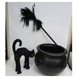 Halloween Decor - Broomstick, Cat, Large Cauldron
