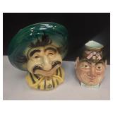 Royal Copley "Tony" Head Vase + Sarreguemines Majolica Face Pitcher