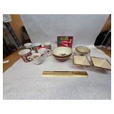 Small Collection of Christmas Themed Ceramic Decorations and Mugs