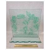 Vintage Frosted Carved Art Glass Panel - Tiger & Woman