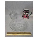 Vintage Cut Glass Christmas Tray, Snowman Pitcher & Glass Pumpkin