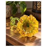 Hand Blown Yellow Art Glass Flower