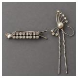 Vintage 1950s Rhinestone Barrette + Pearl Crystal Hairpin - Potterville