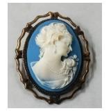 Vintage Victorian Revival Blue Cameo Brooch Pendant - Potterville