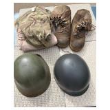 Military Clothing Lot - Helmets, Jacket, Boots - Estate Sales Warehouse (GR)