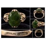 Art Deco Clark & Coombs Sterling Nephrite Jade Ring - Potterville
