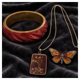 Wm Spear Alaskan Monarch Butterfly Pin, Brass Bangle & Pendant - Potterville