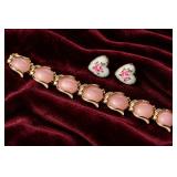 Vintage Coro Pegasus Enamel Earrings & Pink Moonglow Bracelet - Potterville