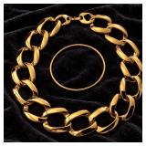 Vintage Chunky Gold Tone Link Necklace & Monet Bangle - Potterville
