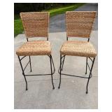 Set of 2 Iron & Woven Rattan Bar Stools - Very Sturdy - Estate Sales Warehouse (GR)