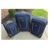 3 Navy Blue Soft Sided Rolling Upright Suitcases from Chaps