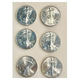Lot of 6 - 2011 - American Silver Eagle Bullion Coins