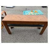 Oak Sofa Console Table with Parquet Veneer Top and Lower Shelf