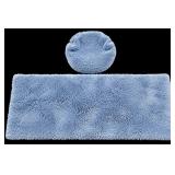 Oversized Extra-Thick Powder Blue Plush Shag Bath Rug 23x58 & Lid Cover 2 Pc - Potterville