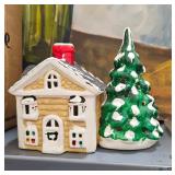 Vintage Porcelain Christmas Tree Village Candle Holder - Estate Sales Warehouse (GR)