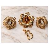Vintage Coro Starburst Clip-On Earrings & Mixed Gold-Tone Floral Brooch / Pendant Lot - Potterville