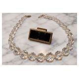 Vintage Graduated Faceted Crystal-Style Necklace & Brass Lipstick Mirror Clip 2-Piece Lot - Potterville