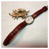 Seiko Vintage Gold-Tone Quartz Dress Watch & Signed BSK Oak Leaf Brooch 2-Piece Lot - Potterville