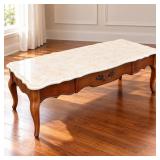 Vintage MCM Style Coffee Table with Drawer & Genuine Marble Top - Potterville