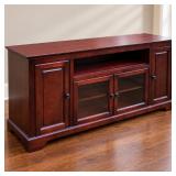 Like New Cherry Finish Entertainment Center TV Console with Glass Doors, Cabinets & Shelves - Potterville