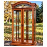 Elegant Oak Curio Display Cabinet with Stained Glass Arch, Glass Doors & 3 Glass Shelves - Potterville