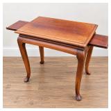Vintage Mid Century Queen Anne Style Wood Tea Table with 2 Pull-Out Side Shelves & Cabriole Legs - Potterville