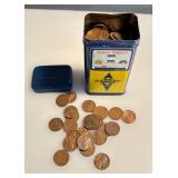 Vintage Sunoco Tin Bank Filled with Over 225 Older Wheat Cents