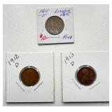 1911 D / 1912 D / 1913 D - Lincoln Wheat Cents